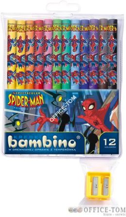 Kredki BAMBINO w oprawie drewnianej 12 kolorów z nadrukiem + temperówka SPIDER-MAN MARVEL ST.MAJEWSKI