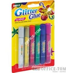 Klej z brokatem AMOS GCL 10B6 - 10,5ml x 6 kolorów