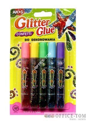 Klej z brokatem AMOS konfetti GCF10B5 - 10,5ml x 5 kolorów