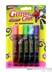 Klej z brokatem AMOS konfetti GCF10B5 - 10,5ml x 5 kolorów