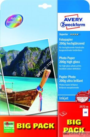 Papier Fotograficzny wysokobłyszczący, powlekany 200g Avery Zweckform A4 50 arkuszy