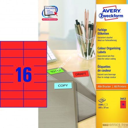 Etykiety AVERY ZWECKFORM trwałe kolorowe A4, 100 ark./op., 105 x 37 mm, czerwone