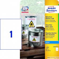 Etykiety AVERY ZWECKFORM Heavy Duty A4, 10 ark./op., 210 x 297 mm, białe, poliestrowe
