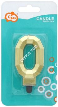 Świeczka cyferka '0', Diament, metalik złoty, GoDan