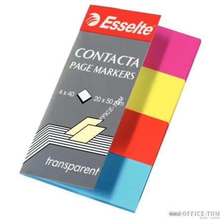 Zakładki samoprz. Esselte neon przezr. (4x50 kartek) 20x50mm, 4 kolory