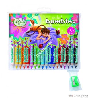 Kredki BAMBINO w opr.drew. 18 kol. z nadrukiem + temperówka  WRÓŻKI  DISNEY St.Majewski