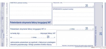 VAT potwierdzenie otrzymania faktury korygującej MICHALCZYK I PROKOP 1/3 A4 80 kartek