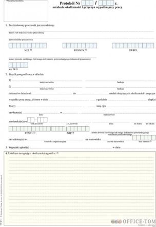 Protokół ustalenia okoliczności i przyczyn wypadku w pracy MICHALCZYK I PROKOP A4 8 kpl
