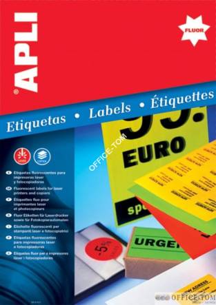 Etykiety APLI  uniwersalne 64 x 33,9 zaokrąglone rogi fluo czerwone 20ark 480szt