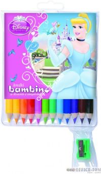 Kredki BAMBINO w opr.drew. 12 kol. + temperówka DISNEY KSIĘŻNICZKI St.Majewski