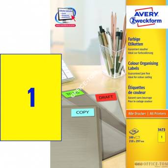 Etykiety AVERY ZWECKFORM trwałe kolorowe A4, 100 ark./op., 210 x 297 mm, żółte