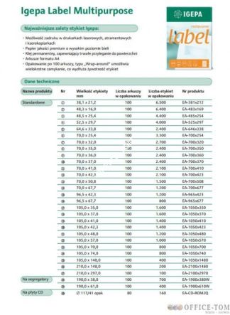 Etykieta samoprzylepna 70,0X42,3 IGEPA