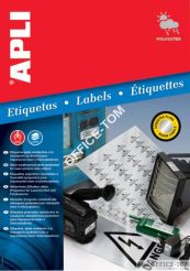 Etykiety APLI  poliestrowe  63,5 x 29,6 srebrne zaokrąglone 20ark 540szt
