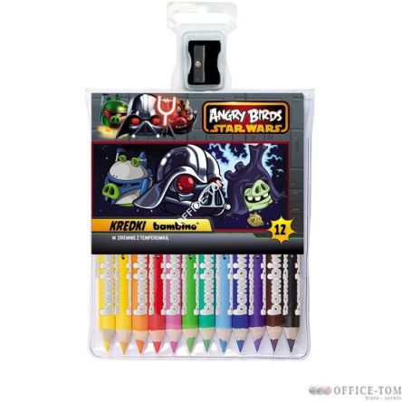 Kredki BAMBINO w opr.drew. 12 kol. z nadrukiem + temperówka ANGRY BIRDS & STAR WARS II St.Majewski