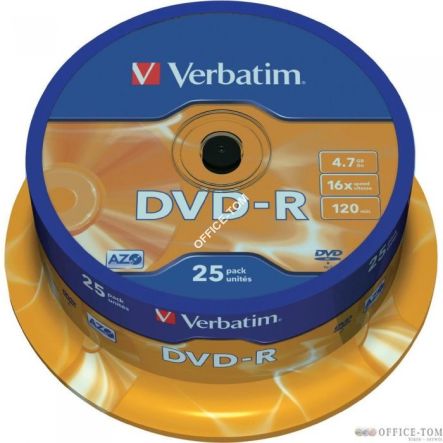Płyta VERBATIM DVD-R cake box 25 4.7GB 16x Matt Silver