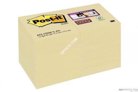 Bloczek samoprzylepny 622-12SSCY-EU Post-it® Super Sticky, żółty, 12 sztuk po 90 kartek, 51x51 mm