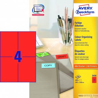 Etykiety AVERY ZWECKFORM trwałe kolorowe A4, 100 ark./op., 105 x 148 mm, czerwone