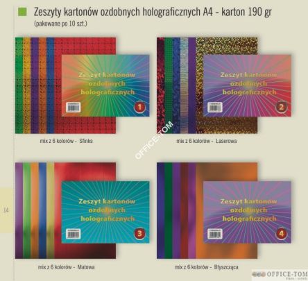 Zeszyt kartonów ozdobnych holograf.A4 190gr-4 CORMORAN *7801