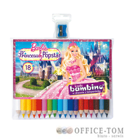 Kredki BAMBINO w opr.drew. 18 kol. + temperówka BARBIE  St.Majewski