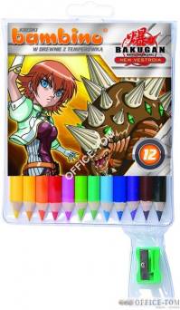 Kredki BAMBINO w opr.drew. 12 kol. + temperówka BAKUGAN St.Majewski