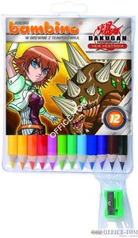 Kredki BAMBINO w opr.drew. 12 kol. + temperówka BAKUGAN St.Majewski