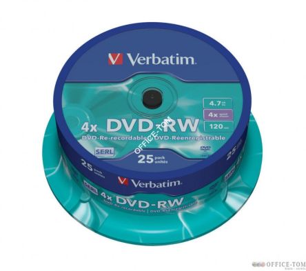 Płyta VERBATIM DVD-RW  cake 25  4,7GB  4x Matt Silver