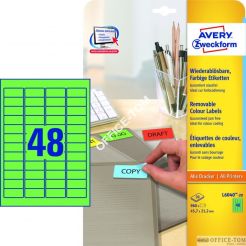 Etykiety AVERY ZWECKFORM usuwalne kolorowe A4, 20 ark./op., 45,7 x 21,2 mm, zielone