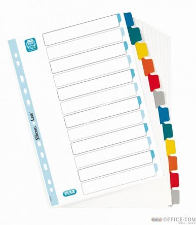 Przekładki kartonowe A4 MYLAR Z KOLOR 12 kartek wzmocnione indeksy ELBA