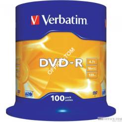 Płyta VERBATIM DVD-R cake box 100 4.7GB 16x Matt Silver