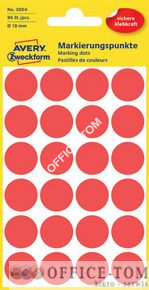 Trwałe kółka do zaznaczania Ø18mm, 96szt./op. czerwone 3004 Avery Zweckform