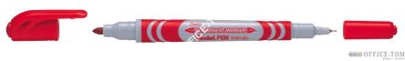Marker / foliopis z dwiema końcówkami PENTEL, idealny do opisywania płyt CD / DVD Czerwony