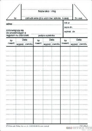 Karta biblioteczna czytelnika MICHALCZYK I PROKOP A6 50 kartek