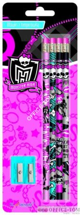 Ołówki grafitowe z gumką z nadrukiem 4 szt.+ temperówka(blister) MONSTER HIGH ST.MAJEWSKI