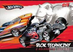 Blok techniczny A4, 10 kolorowych kartek, HOT WHEELS