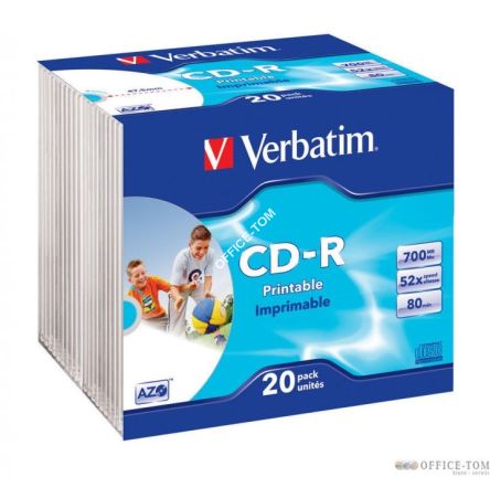Płyta VERBATIM CD-R  slim jewel case  700MB  52x  do nadruku  DataLife+ AZO
