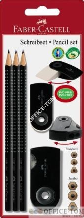 Zestaw GRIP 2001 & Sleeve czarny 3X Ołówek/Gumka/Temperówka na blistrze FABER-CASTELL